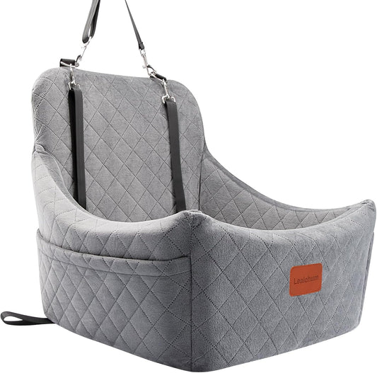 Dog Car Seat for Medium Dogs Up to 35lbs,Fully Detachable and Washable,Easy to Install with Adjustable Straps,Anti-Slip Bottom Travel Car Bed for Pets,Two Side Pockets(Grey,Medium)