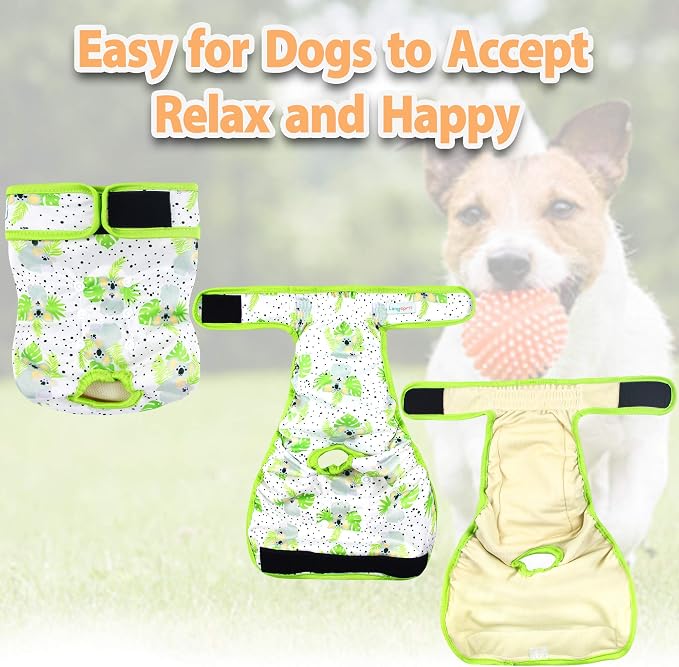 Langsprit Washable Female Dog Diapers (3 Pack) - No Leak Reusable Diapers for Doggy Female in Period - Highly Absorbent Dog Heat Panties with Adjustable Snaps (Koala, X-Large)