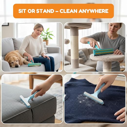 3-in-1 Carpet Rake for Pet Hair Removal, Upgraded Rug Scraper with 61" Thickened Handle & 10" Handheld Grip, Dual-Metal Edge Dog Hair Remover for Carpet, Couch, Furniture & Car