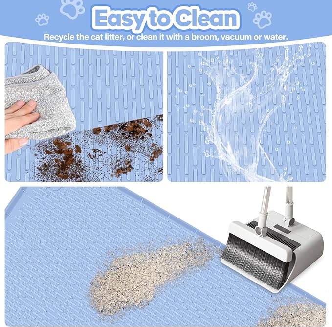 Cat Litter Mat, Extra Large 40" x 28" Silicone Mat Litter Trapping Mat for Scatter Control, Soft on Kitty Paws, Easy to Clean (Blue)