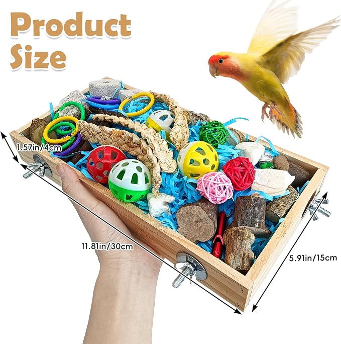 BNOSDM Large Foraging Toys Box and 3Pcs Gradient Bird Rope Perches Toy for Parakeet, Conure, Cockatiel