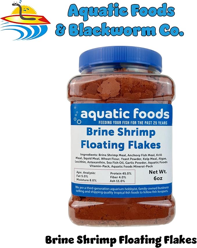 Brine Shrimp Flakes for All Freshwater Fish, All Marines, Tangs, Butterflies, Angels, Anthias, Clown Fish Also Pellet Mix, Wafer Mix Included…6oz Jar