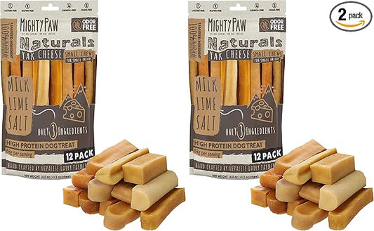 Mighty Paw Yak Cheese Chews for Dogs | All-Natural Long Lasting Pet Treats. Odorless and Great for Oral Health. Limited-Ingredient Chews for Puppies & Power-Chewers (Small, 24 Pack)