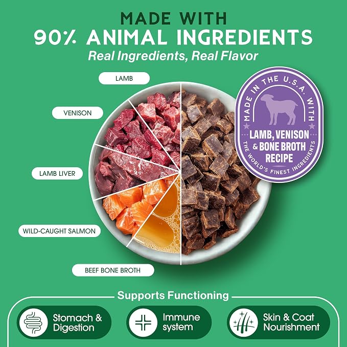 Farmland Traditions The Good List Air-Dried Dog Food, Premium Lamb, Venison, & Bone Broth for Dogs, Protein Rich & Grain-Free Nutrition, 1 Pound Bag