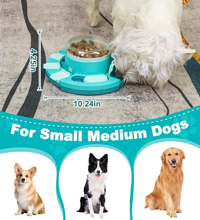 Aluckmao Dog Puzzle Toy Feeder, Press to Dispense Food, Slows Eating, Brain Stimulation Mental Enrichment, Interactive Treat Dispenser Game