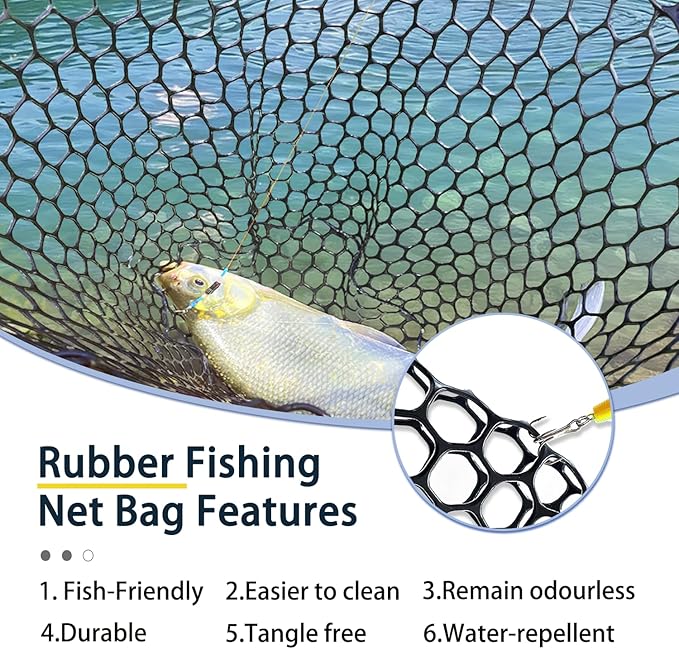 Telescoping Rubber Fishing Net with Handle 64"/46“ Long Silicone Large Fish Landing Net Kayak/Fishpond/Saltwater Extendable Fishing Gear Accessories