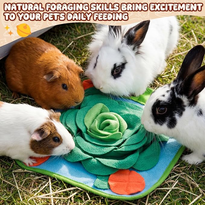 Yinkin 2 Pcs Rabbit Foraging Snuffle Mat for Small Animals Puzzle Toys Funny Interactive Nosework Feeding Mat for Bunny Hamsters Guinea Pigs Ferrets Chinchillas (13.8 x 13.8 Inches,Classic Style)