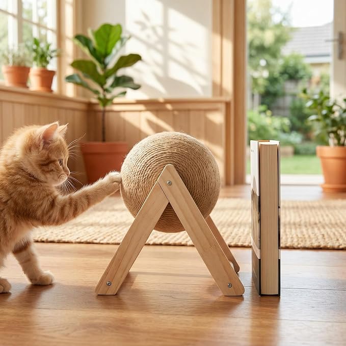 ibasenice Cat Scratch Toy, Sisal Scratcher Ball, Fun for Cats, Protects Furniture