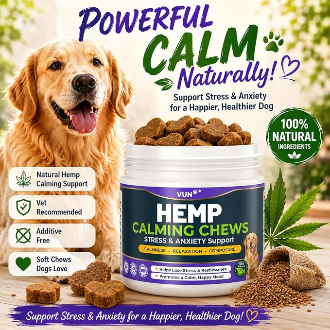 Hemp Calming Chews for Dogs, Advanced Dog Calming Chews - Anxiety Relief Supplement Treats with Melatonin L-Theanine - Sleep Aid for Separation, Barking, Stress, Hyperactivity