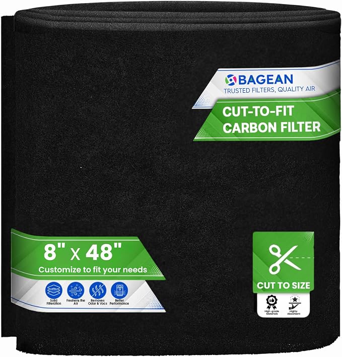 Cut to Fit Activated Carbon Filter Sheet 8” x 48” - Activated Carbon Air Filter for Air Purifiers Window AC Air Vent And More - Charcoal Filters Absorb Odors & Freshens the Air (1-Pack)