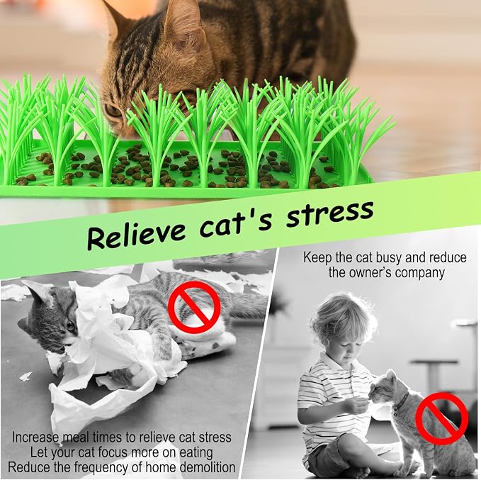 Palksky Silicone Grass Mat for Cats, Slow Food Cat Grass Mat for Indoor Cats, Foraging Snuffle Mat for Dog/Cat, Interactive Enrichment Cat Mat, green