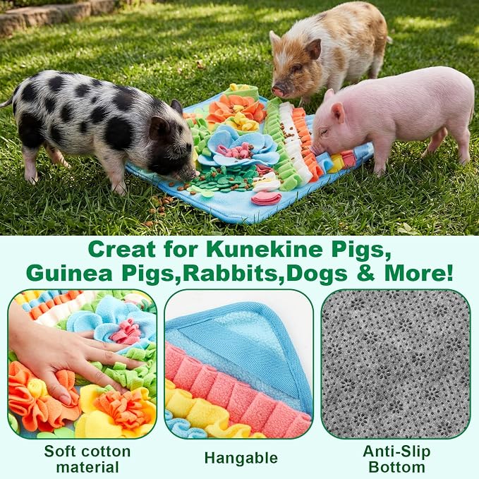 Novabright Piggy Snuffle Mat 15.75 x 15.75 Inches, Colorful Foraging Pad for Pigs Enrichment Toys with Non-Skid Backing, Sniffing Mat for Guinea Pigs, Rabbits, Dogs, Easy to Clean