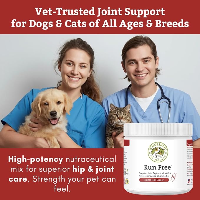 Wholistic Pet Organics Max Strength Hip and Joint Supplement for Dogs & Cats - Cat & Dog Joint Supplement Powder, Chondroitin & MSM to Support Mobility - Glucosamine for Dogs & Cats - 4 oz - 28 Scoops