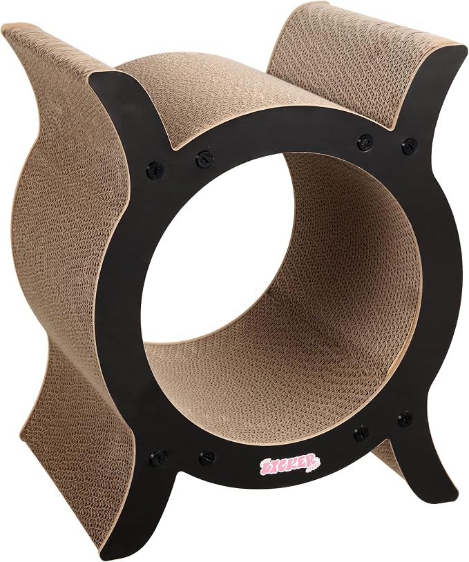 Nyan 16.5" Modern Cardboard Tunnel Cat Scratcher House with Catnip, Corrugated Indoor Cat Hideaway Den, Solid Black Scratching Surface for All Cats CSR1007J
