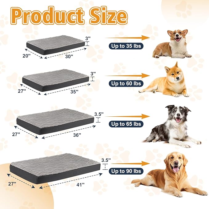 Orthopedic Dog Bed - Waterproof & Machine Washable Plush Pet Bed with Non-Slip Bottom, Soft Memory Foam Mattress for Small Dogs and Cats, 23x17 Inch, Grey