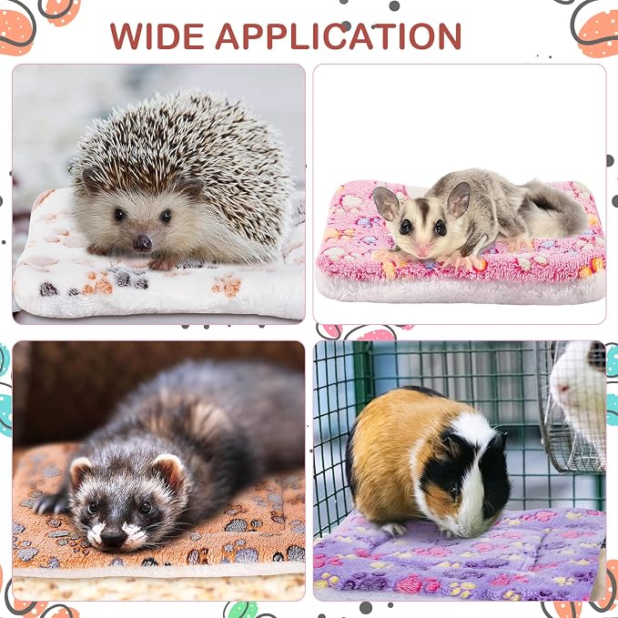 Ripeng 8 Pcs Guinea Pig Bed Mat Fleece Cat Pad Dog Crate Mat for Indoor Warm Reversible Pet Bedding for Small Animal Washable Kennel Crate Pad Cat Carrier(12.6" x 9.8",Bright Color)