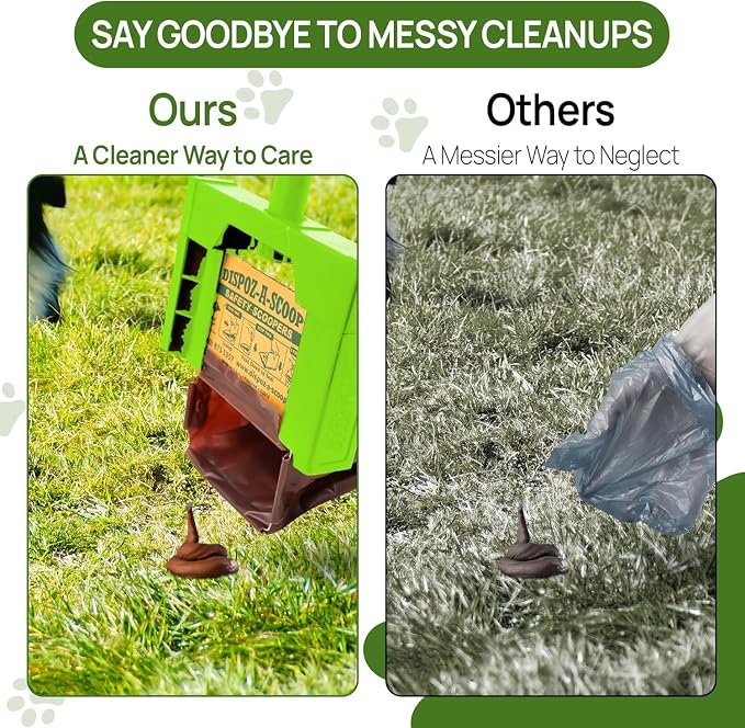 Dispoz-A-Scoop® Poop Scoop Bundle” 48 Refill Bags with Optional use, 24” Extender Handle. Quick-Clean-Easy. Never Needs Cleaning! U.S.A. Produced!