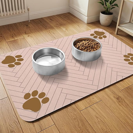 Pet Feeding Mat-Absorbent Dog Feeding Mat for Food and Water Bowl,No Stains Pet Placemat,Quick Drying Water Dispenser Mat for Dog and Cat,Easy to Clean Dog Accessories(L,Brown)