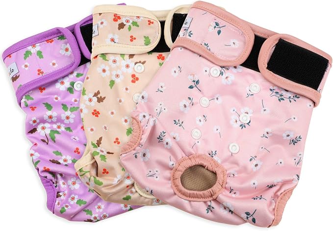 Female Dog Diapers - Premium Reusable Diapers for Doggie in Heat - Highly Absorbent Dog Diapers Female for Pet Incontinence with Adjustable Snaps Flowers, L