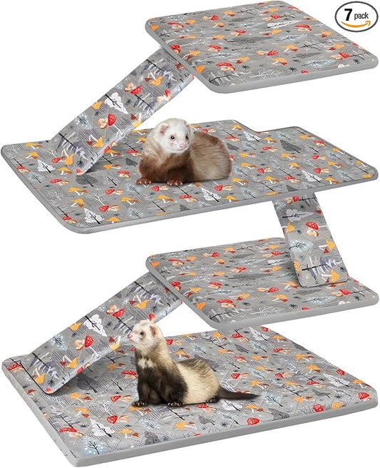 Bienbee Ferret Cage Liner Set, Waterproof Ferrets Cage Accessories for Small Animals Rats Chinchillas Hedgehogs Ferrets(Gray Mushroom, Double Unit Combo)