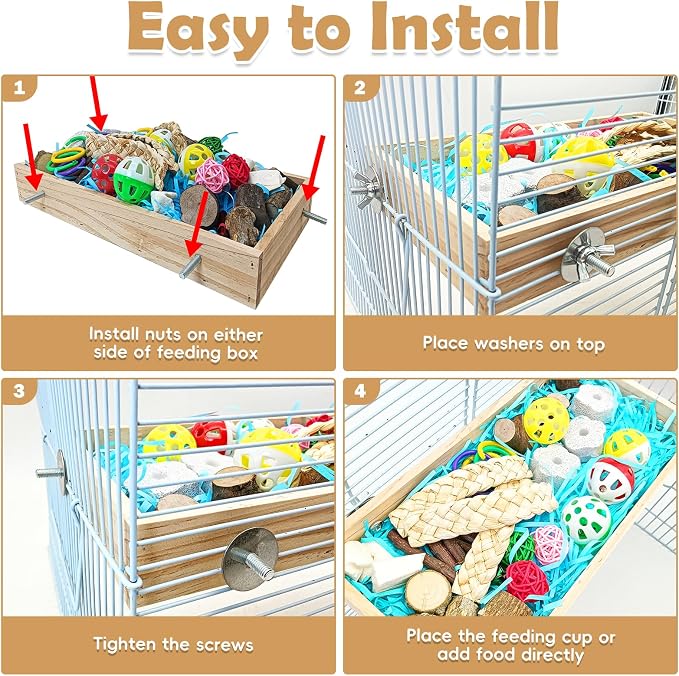 BNOSDM Large Foraging Toys Box and 3Pcs Gradient Bird Rope Perches Toy for Parakeet, Conure, Cockatiel