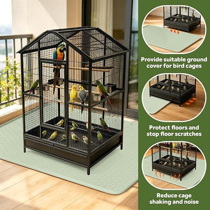 50" x 35" Silicone Large Bird Cage Mat, Waterproof Bird Cage Liner with Non-Slip Backing, Floor Protector for Crate Mats for Dog Cages, Kennels, Reptile Aquariums, Rabbit Habitats (Green)