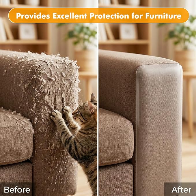 2 Pack 200"x12" Cat Furniture Protector, Multi-Use Couch Protector from Cat Claws for Sofa, Door Frame & Wall, Self-Adhesive Scratch Pads, Easy Trim Cat Scratch Deterrent for Furniture Legs