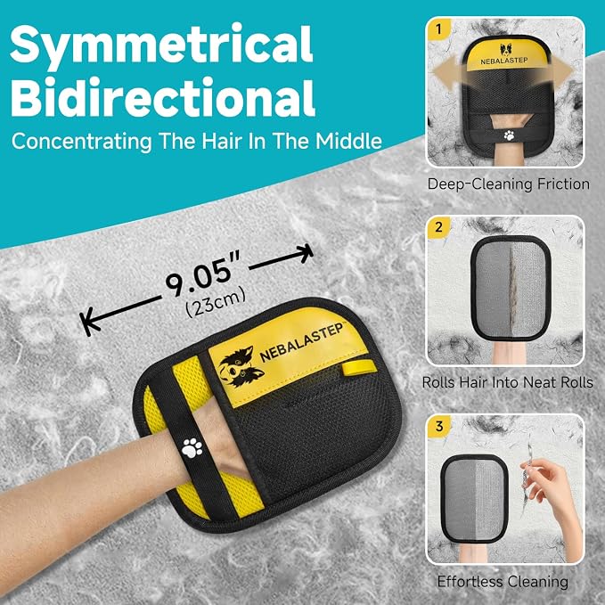Pet Hair Remover Gloves Brush for Dogs & Cats,Electrostatic Reusable Pet Hair Remover Tool for Laundry,Clothing,Couch,Carpet,Car Seat,Upgraded Animal Fur Removal Tool