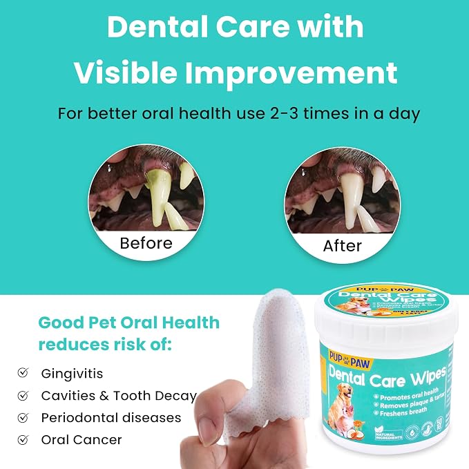 Vet Recommended Dog & Cat Dental Wipes - Freshens Breath - Easy Daily Oral Care - Dog Tooth Brushing Kit - Dental Finger Wipes for Pets - 50 Count