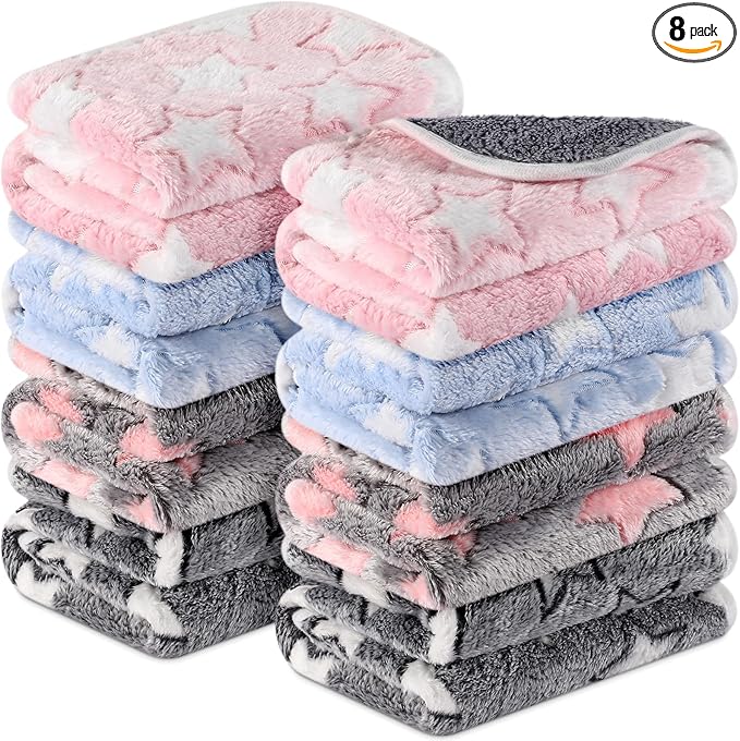 Tudomro 8 Pcs Absorbent Guinea Pig Blankets Washable Small Animal Fleece Bedding Cage Liners Reusable Pet Sleep Mat Pad Cover for Ferret Chinchilla Furniture Protection(Big Star,16 x 24 Inch)