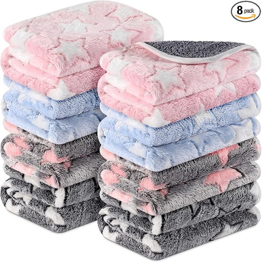 Tudomro 8 Pcs Absorbent Guinea Pig Blankets Washable Small Animal Fleece Bedding Cage Liners Reusable Pet Sleep Mat Pad Cover for Ferret Chinchilla Furniture Protection(Big Star,16 x 24 Inch)