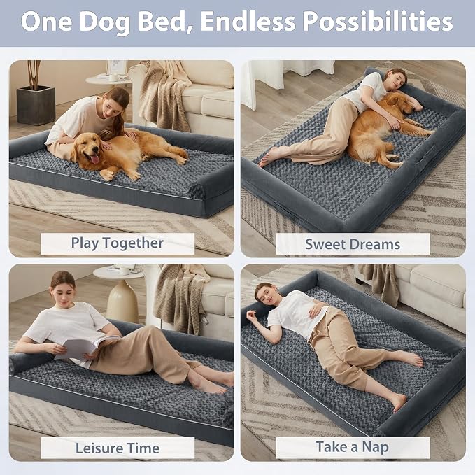 BFPETHOME Orthopedic Washable Dog Beds Large Sized Senior Dog for Comfy Sleeping with Removable Cover, Waterproof Big Soft Pet Couch Bed for Dogs Rerlax