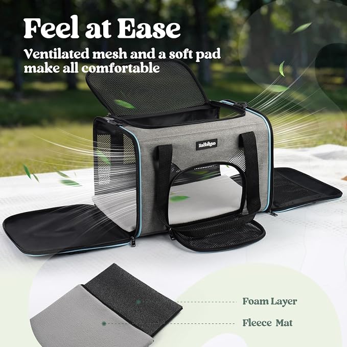 rabbitgoo Cat Carrier Soft Sided, Stable Portable Pet Carrier with Safety Buckles for Car Travel Vet Visit Airline, Comfortable Breathable Kitten Bag for Small Medium Cat, Grey, 17x11x11 inch