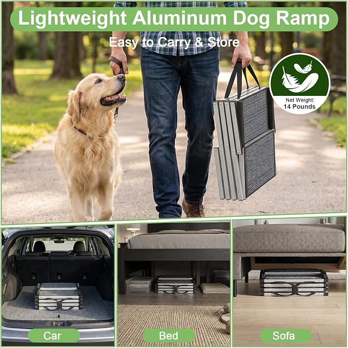 Dog Stairs for Large Dogs, 20" Extra Wide Folding Dog Ramp for Car SUV Truck, Lightweight Dog Steps with Non-Slip Surface & Aluminum Frame, Portable Pet Stairs Supports up to 250 lbs, 4 Steps