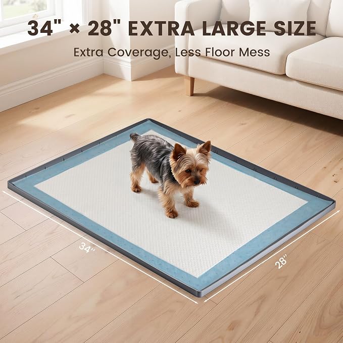 Dog Pee Pad Holder & Cat Litter Mat, L 34'' × 28'', Waterproof Floor Silicone Mat for Pets, Easy to Clean, Soft on Paws (Dark Grey)