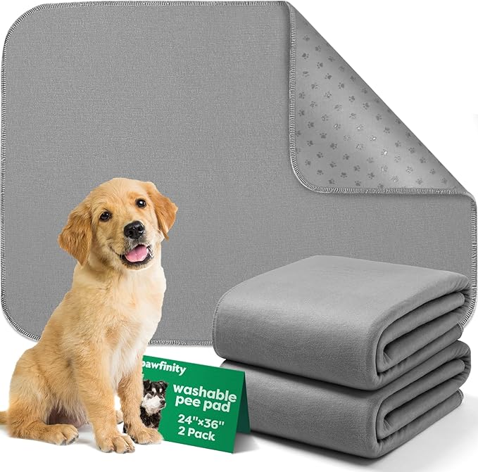 Pawfinity Washable Pee Pads for Dogs, Reusable Puppy Training Pad, Ultra-Soft, Absorbs 2X Faster & High-Capacity, Leakproof, Non-Slip, Waterproof Crate Liner, Pet Mat for Floor, 24x36 inch, 2 Pack
