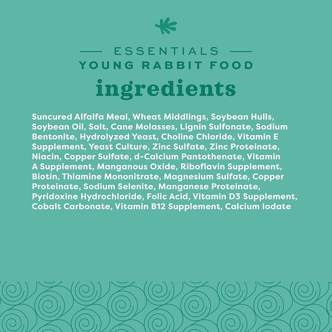 Oxbow Essentials Rabbit Food, Young Rabbit, Made with Oxbow Alfalfa Hay, Pet Food Pellets with Vitamins & Minerals, Small Animal Pet Products, Bunny Supplies, Made in USA, High Fiber, 5 lb. bag