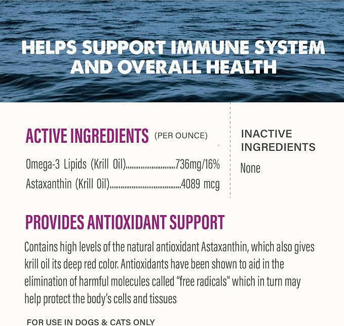 Grizzly Wild Antarctic Krill Oil All-Natural Antioxidant Dog Food Supplement, 8 oz