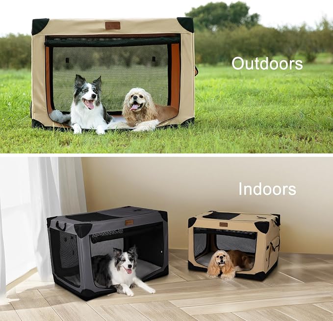 Garnpet Soft Dog Crate for Large Dogs, 4-Door Foldable Collapsible Dog Crate with Soft Sides, Indoor & Outdoor Travel Dog Kennel, Dark Grey