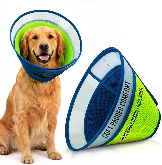 Premier Web Products Soft Dog Cone Collar To Stop Licking - Medium Dog Cone, Adjustable and Reversible Design, Non-Woven Breathable Fabric, Elizabethan Recovery Collar after Surgery for Cat, Blue