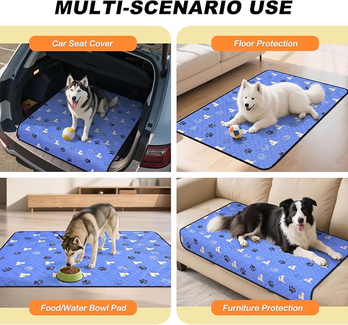 WanpeeGoo Washable Pee Pads, Puppy Pee Pad for Dogs, 2 Pack Absorbent Reusable Training Dog Pads Pet Puppy Pads, Non-Slip Potty Pads for Whelping, Playpen, Crate, Bed, Blue 36"x36"