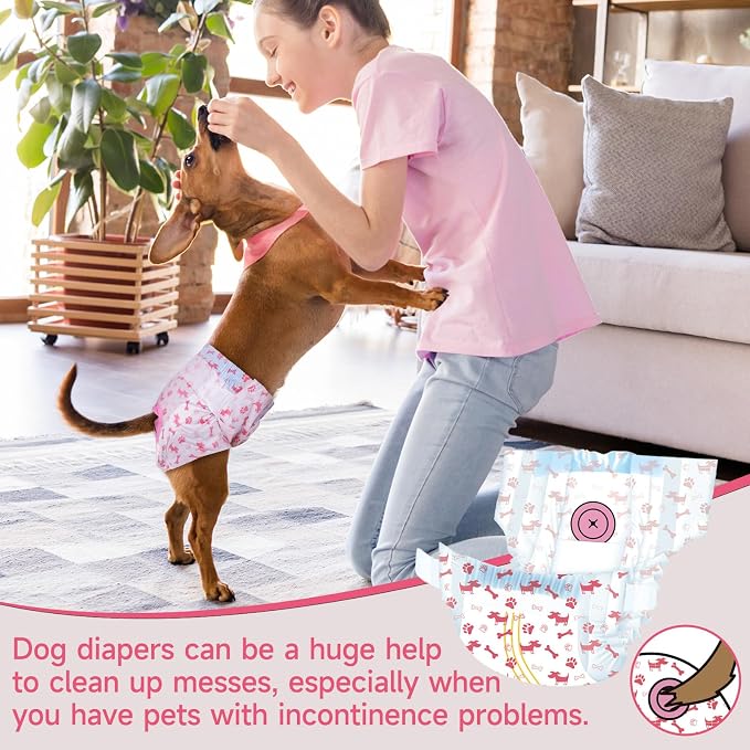 Pet Soft Disposable Dog Diapers - Female Dog Diapers with Adjustable Foam Tail Hole, Ultra Protection Puppy & Cat Diapers Wetness Indicator for Dogs in Heat or Incontinence, 20pcs (L,Red)