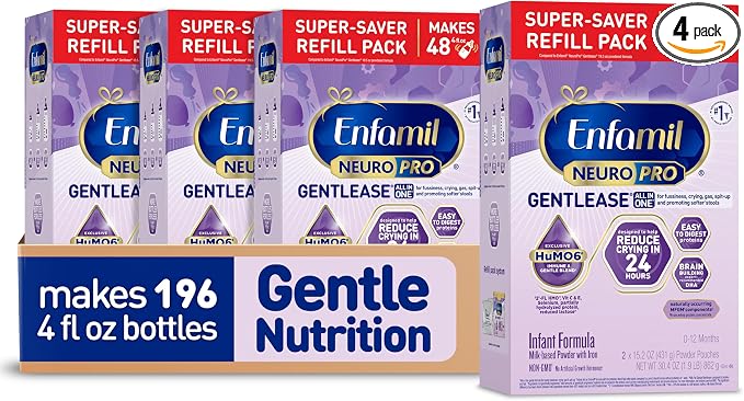 Enfamil NeuroPro Gentlease for easing Fussiness, Crying, Gas, Spit-up in 24 Hrs, Smaller Proteins for Easy Digestion, Brain Supporting DHA, Prebiotic Blend, HuMO6*, Baby Formula, 30.4 Oz (Pack of 4)