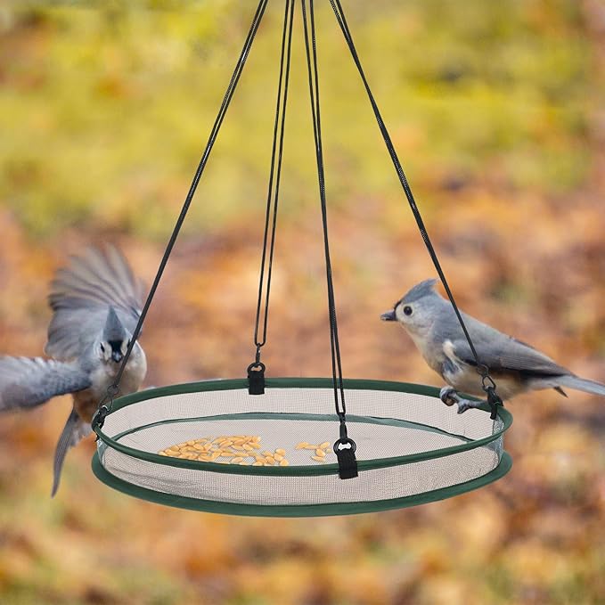 FoldTier 1 Pieces Universal Wild Bird Seed Catcher Hanging Hoop Platform Bird Seed Catcher Tray for Hummingbird Feeders Bee Feeder Outdoor Garden Accessories (20 Inch)