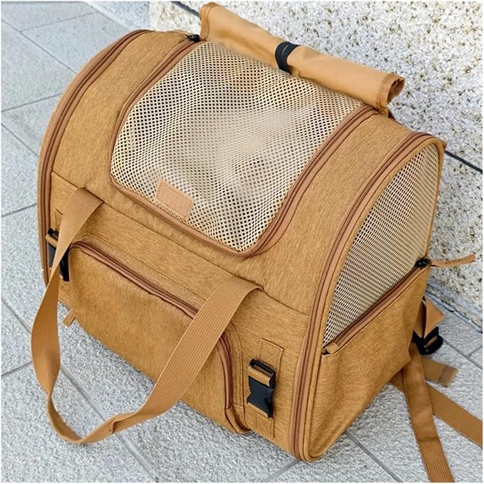 Portable cat Bag, Expandable Large-Capacity pet Backpack, Foldable Small-Medium-Sized Dog and Travel(Brown)
