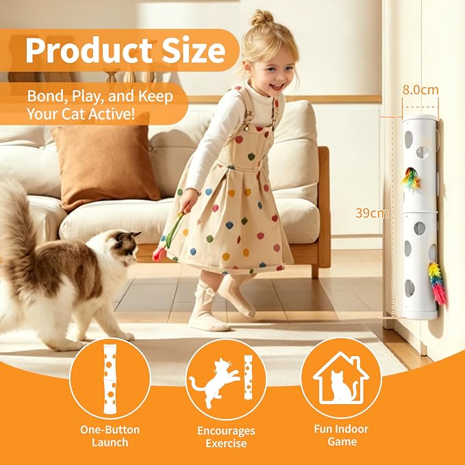 Kzoom Interactive Cat Feather Toy, Cat Toy Automatic Fluffy Tail Teaser with Motion Activated, USB Rechargeable, Suction Cup for Stable Play, Perfect for Indoor Cats