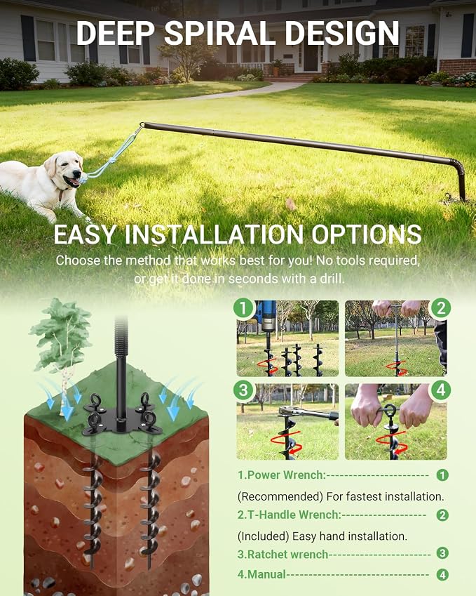 Tether Tug Outdoor Dog Toy, 31"-78" Tug of War Dog Toy with Safety Pole Cover, 3 Replaceable Ropes & Spiral Ground Anchor - 4 Durable Spring Pole Interactive Pull Toy for Large Medium Small Dog