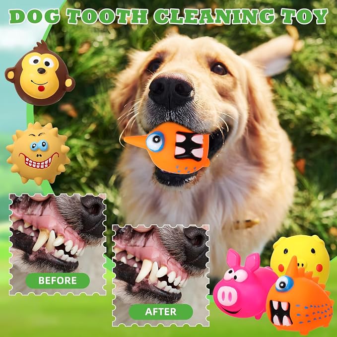 Shappy 20 Pcs Latex Dog Squeaky Toys, Soft Rubber Chew Squeaky Dog Toys Balls for Funny Animal Sets Interactive Fetch Play Chew Molar for Small Medium Dogs Pets