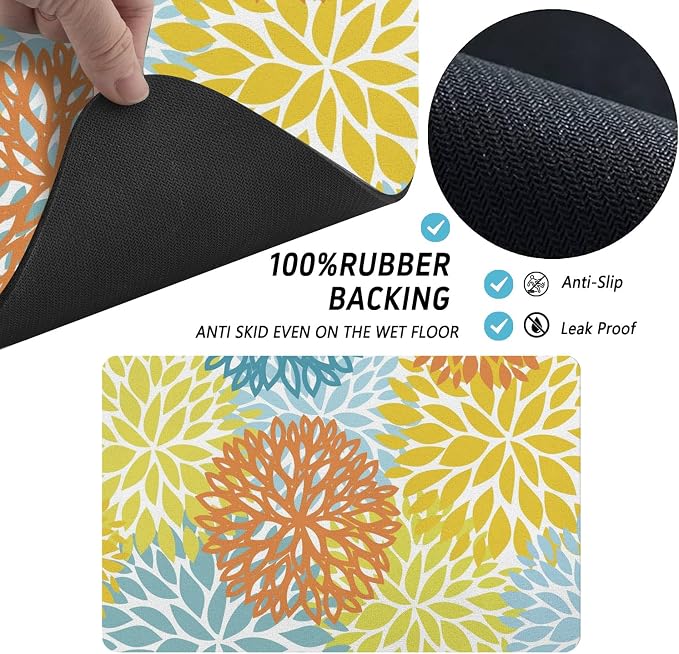Dog Food Mats for Floors, Absorbent and Quick-Drying Pet Cat Food Mat,Anti-Fouling and Easy-to-Clean Pet Feeding Mat,Dog Bowl Mat for Messy Drinking Water Bowls.16x24, Bohemia Dahlia Floral Style