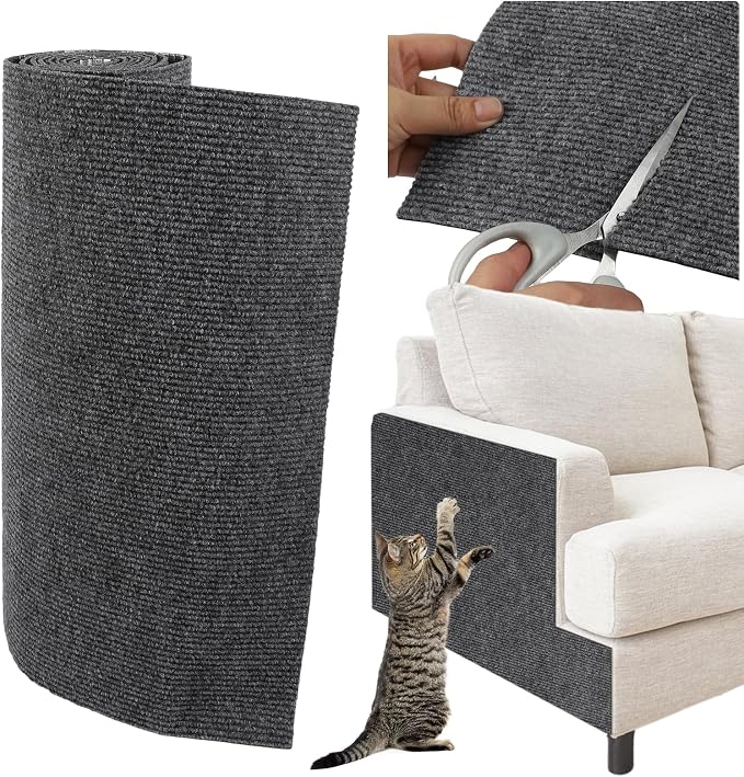 Trimmable Cat Scratcher Mat, 39.4"x15.8" Self-Adhesive Cat Scratching Carpet Pad Replacement for Cat Tree Shelves, Cat Steps and Posts, DIY Cat Scratch Couch Furniture Protector